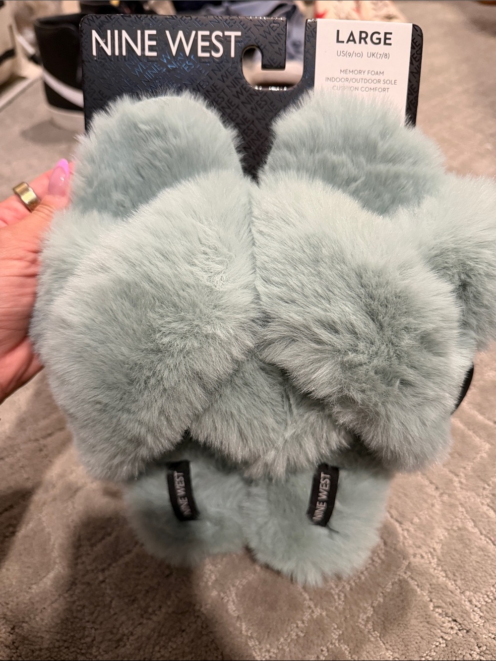 Nine West Kids Plush Crisscross Slippers in Light Teal